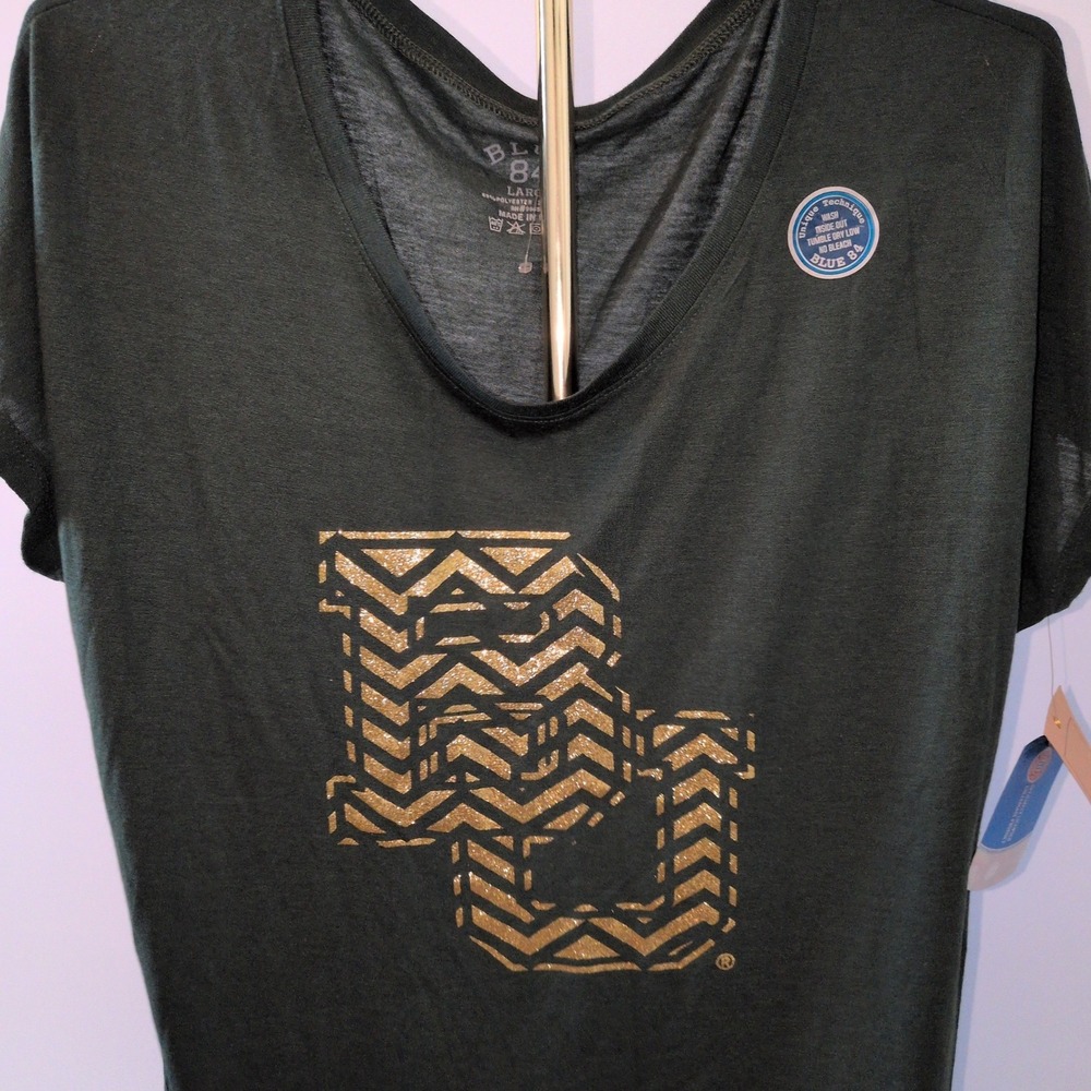 Baylor University T-Shirt Women Large, Forest Green/Gold, Glitter, BU Logo